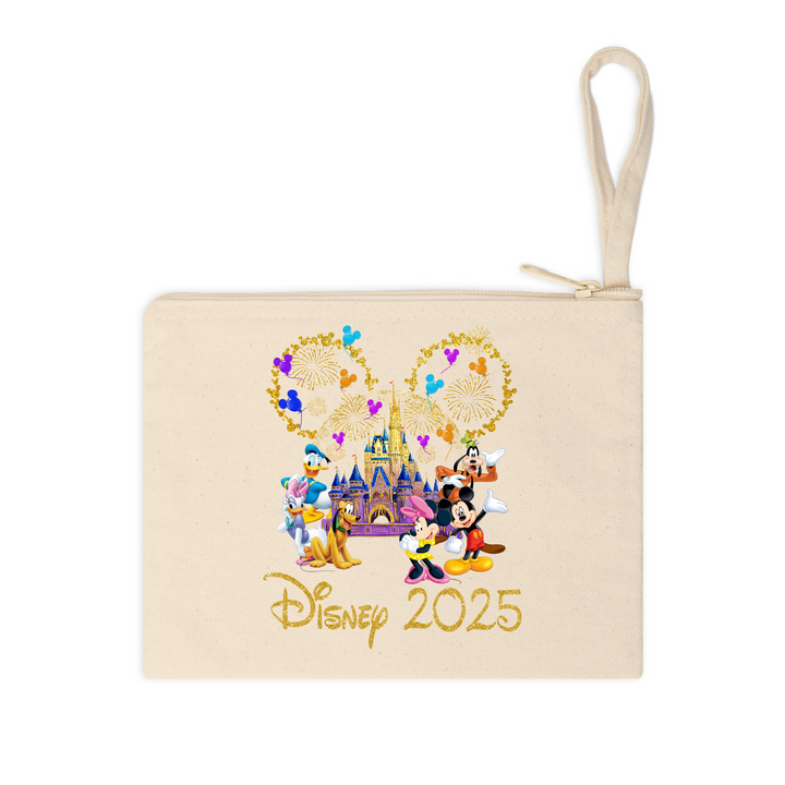 Disney Trip 2025 DTF Transfer – Ready-to-press Mickey & Friends heat transfer with gold glitter castle and fireworks.