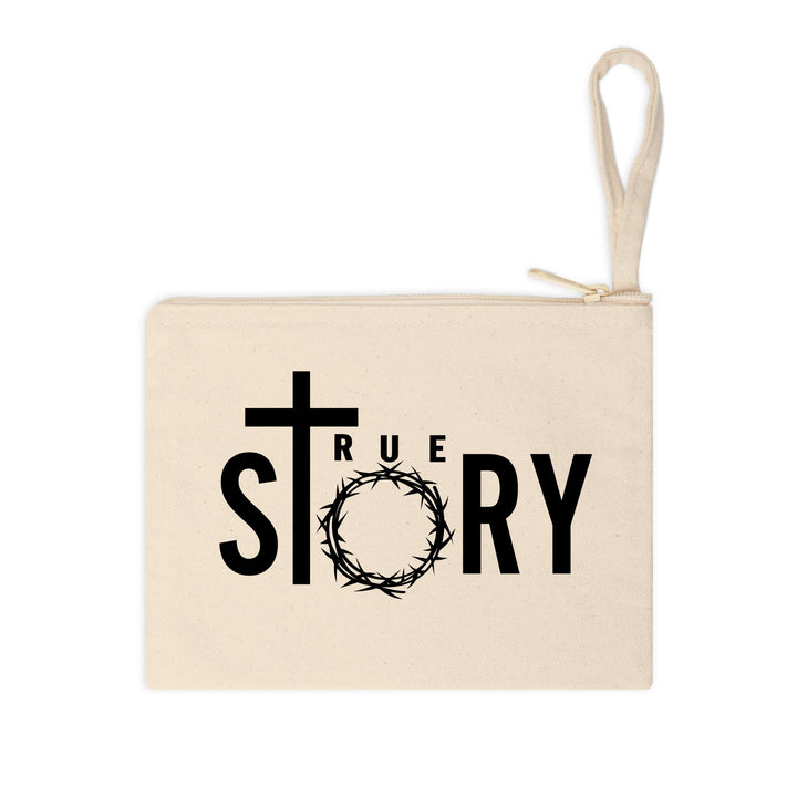 High-quality ready-to-press Christian DTF heat transfer with a 'True Story' Easter design in black or white typography.
