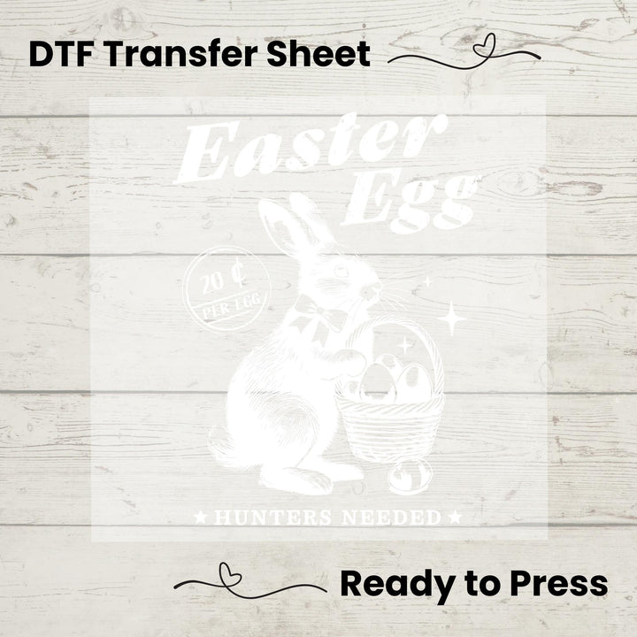 Easter Bunny Transfer Sheet Vintage Design Collection Custom Tshirt Making Classic vintage Easter design featuring a detailed rabbit, egg basket, and nostalgic typography for a rustic look.