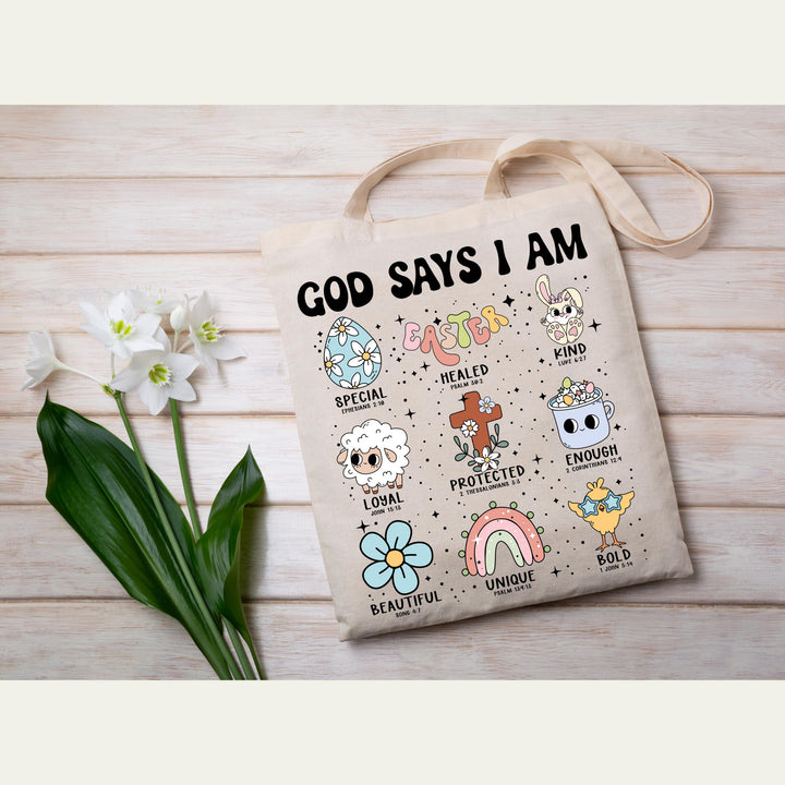 Faith-based Easter heat transfer with uplifting Bible affirmations and adorable designs, perfect for Christian apparel.