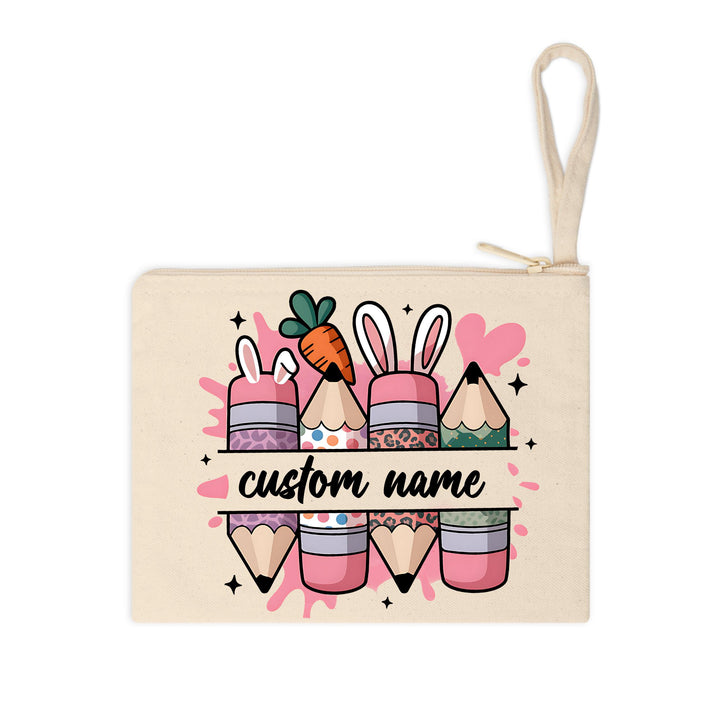 High-quality ready-to-press Easter teacher DTF transfer with customizable name field and festive design.