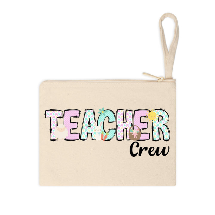 High-quality ready-to-press teacher crew DTF heat transfer featuring adorable spring and Easter elements.