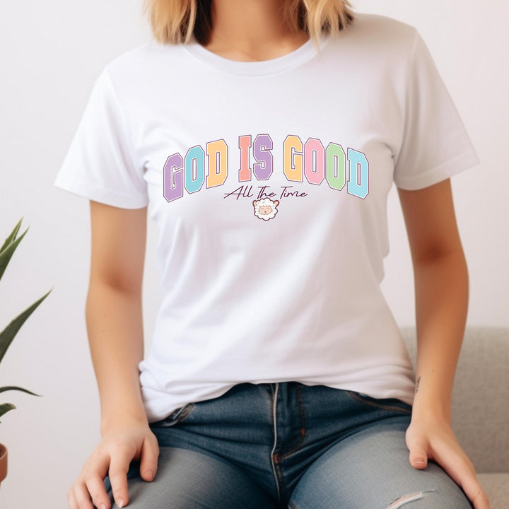 Ready-to-press DTF transfer featuring faith-based text, a lamb graphic, and uplifting Christian messaging.