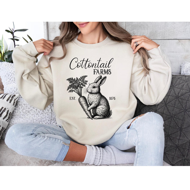 Timeless hand-drawn bunny design for a vintage farmhouse aesthetic, perfect for country-style fashion.