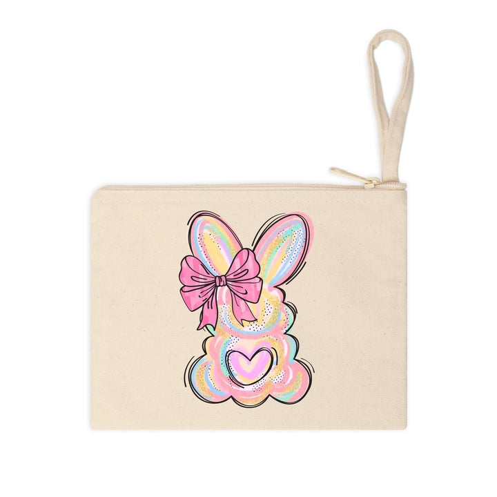 Fun and feminine bunny print with pastel colors and a cute bow, perfect for baby and toddler apparel.