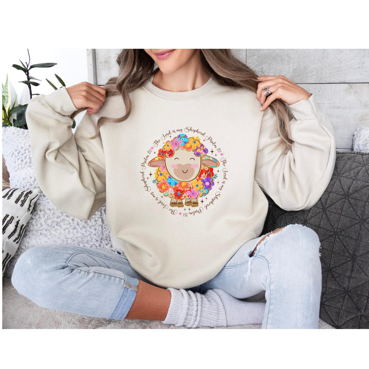Spring-inspired Christian lamb heat transfer for DIY religious Easter apparel, featuring colorful floral artwork.