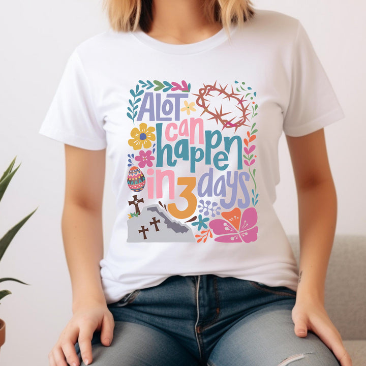 DTF transfer featuring Easter symbolism, including cross, crown, floral decor, and uplifting Christian message.