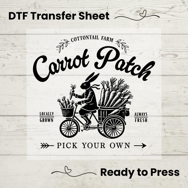 Vintage Carrot Patch DTF Transfer for Easter DIY T-Shirts - Ready to Press Farmhouse Rabbit Design