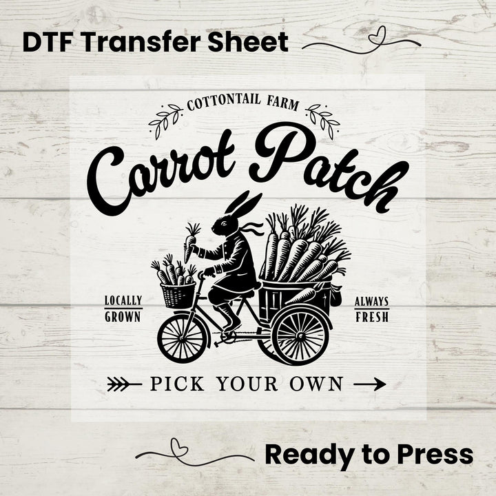 Vintage Carrot Patch DTF Transfer for Easter DIY T-Shirts - Ready to Press Farmhouse Rabbit Design