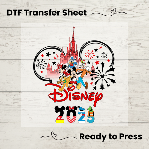 Disney Family Vacation 2025 DTF Transfer – Mickey Ears ready-to-press heat transfer for custom matching shirts