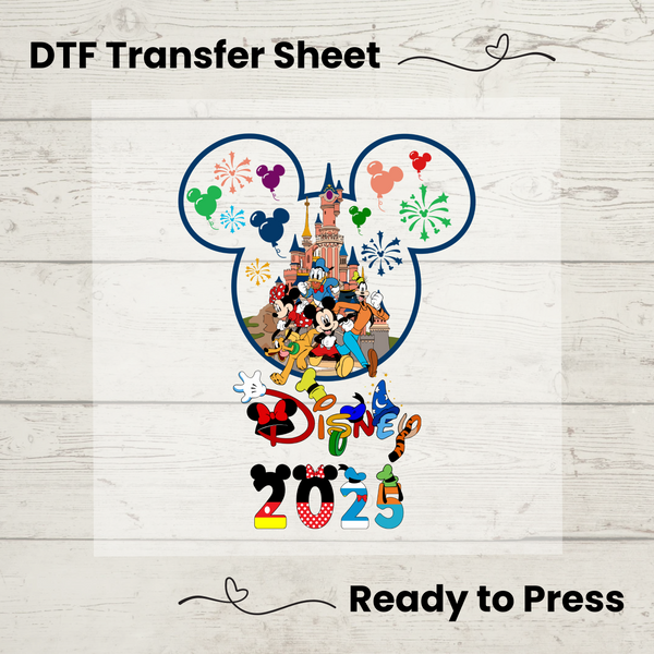 Disney Family Vacation 2025 DTF Transfer – Mickey Ears ready-to-press heat transfer for custom matching shirts.