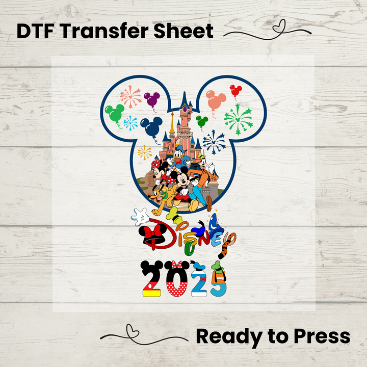 Disney Family Vacation 2025 DTF Transfer – Mickey Ears ready-to-press heat transfer for custom matching shirts.