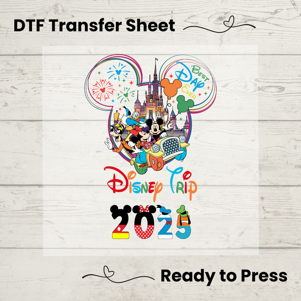 Disney Family Vacation 2025 DTF Transfer – Mickey Ears ready-to-press heat transfer for custom matching shirts.