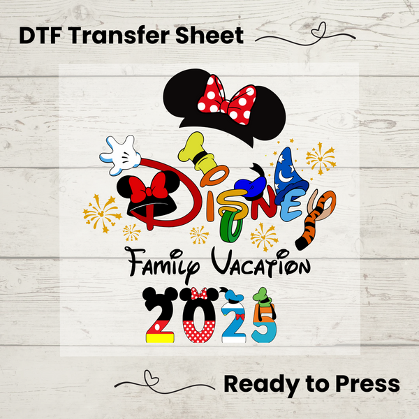 Disney Family Vacation 2025 DTF Transfer – Minnie Ears ready-to-press heat transfer for custom matching shirts