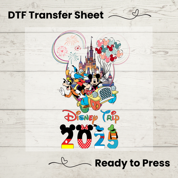 Disney Family Vacation 2025 DTF Transfer – Mickey Ears ready-to-press heat transfer for custom matching shirts.