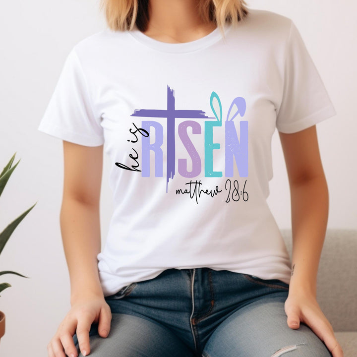 High-quality ready-to-press Easter DTF heat transfer sheet with a Christian cross and pastel color scheme.