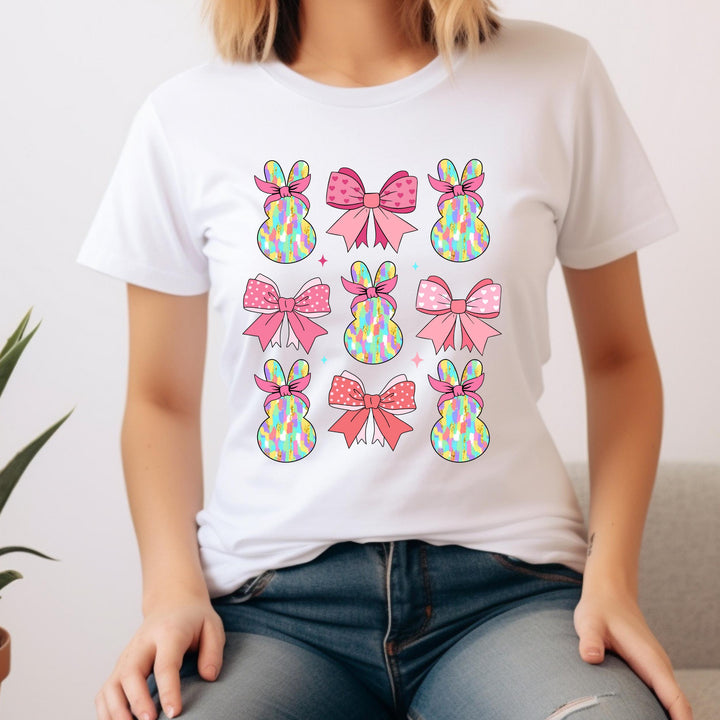 Spring Pastel Bunny DTF Transfer - Feminine Pink Bow Aesthetic for Sweatshirts & Tote Bags