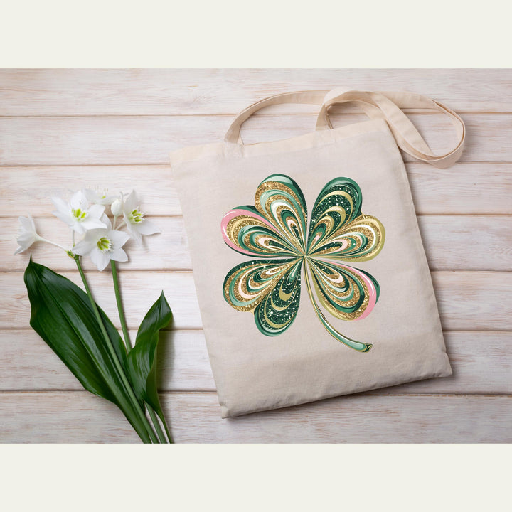 St. Patrick’s Day Glitter Shamrock DTF transfer featuring sparkling green, pink, and gold glitter swirls perfect for festive DIY apparel.