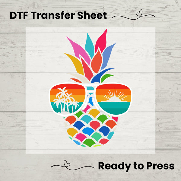 Tropical Pineapple Sunglassses DTF, Dtf Transfer Sheet, Ready to Press, Custom Dtf, Diy Heat Transfer, T-Shirt Transfer, Summer Shirt