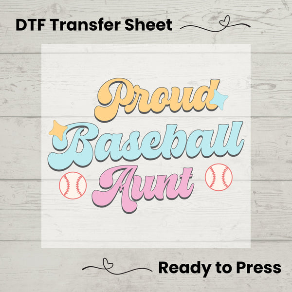 Baseball Aunt DTF, Dtf Transfer Sheet, Ready to Press, Custom Dtf, Diy Heat Transfer, T-Shirt Transfer, Baseball Auntie Shirt