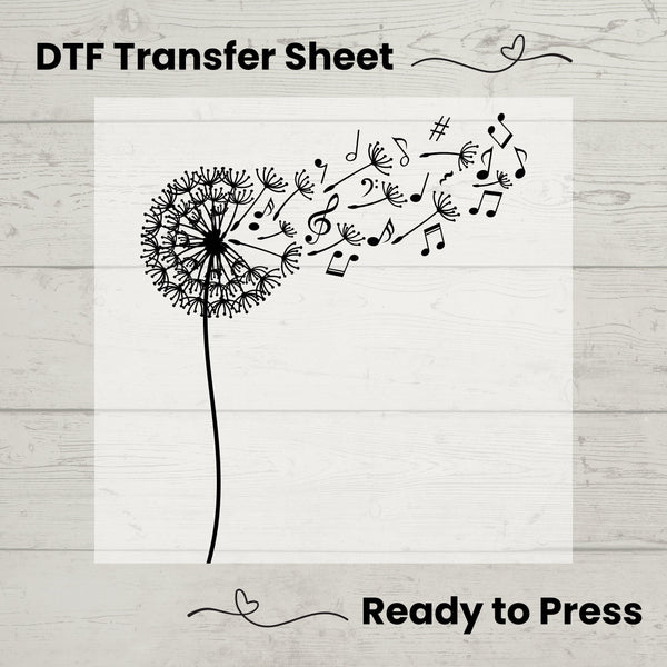 Musical Notes Dandelion DTF, Dtf Transfer Sheet, Ready to Press, Custom Dtf, Diy Heat Transfer, T-Shirt Transfer, Dandelion  Shirt