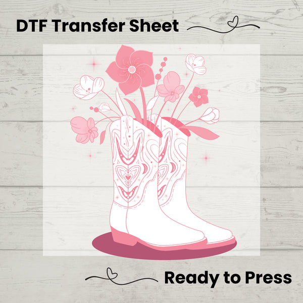 Coquette Cowgirl Boot DTF, Dtf Transfer Sheet, Ready to Press, Custom Dtf, Diy Heat Transfer, T-Shirt Transfer, Coquette Aesthetic  Shirt