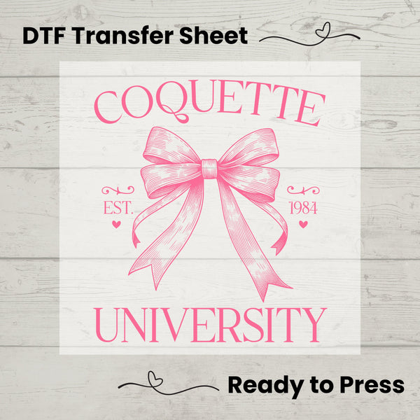 Coquette University DTF, Dtf Transfer Sheet, Ready to Press, Custom Dtf, Diy Heat Transfer, T-Shirt Transfer, Coquette Aesthetic Shirt