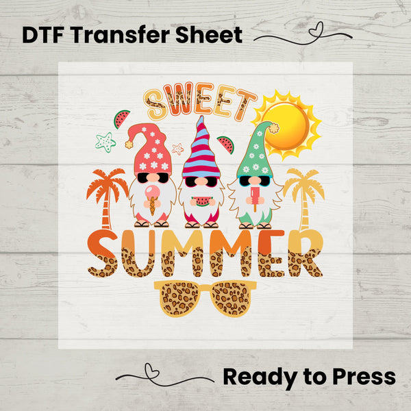 Sweet Summer Gnomes DTF, Dtf Transfer Sheet, Ready to Press, Custom Dtf, Diy Heat Transfer, T-Shirt Transfer, Summer Shirt