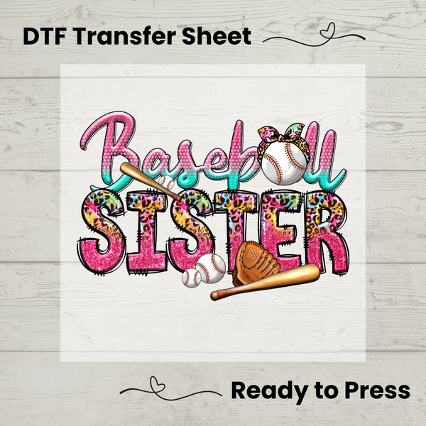 Baseball Sister DTF, Dtf Transfer Sheet, Ready to Press, Custom Dtf, Diy Heat Transfer, T-Shirt Transfer, Baseball Sister Shirt