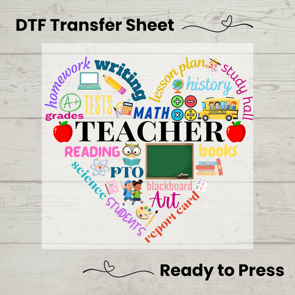 Teacher DTF, Dtf Transfer Sheet, Ready to Press, Custom Dtf, Diy Heat Transfer, T-Shirt Transfer, Teacher Shirt