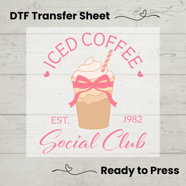 Coquette Iced Coffee Social Club DTF, Dtf Transfer Sheet, Ready to Press, Custom Dtf, Diy Heat Transfer, Coquette Aesthetic  Shirt