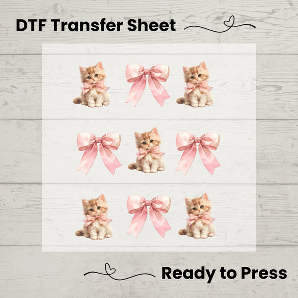 Coquette Cats and Bows DTF, Dtf Transfer Sheet, Ready to Press, Custom Dtf, Diy Heat Transfer, T-Shirt Transfer, Coquette Aesthetic Shirt