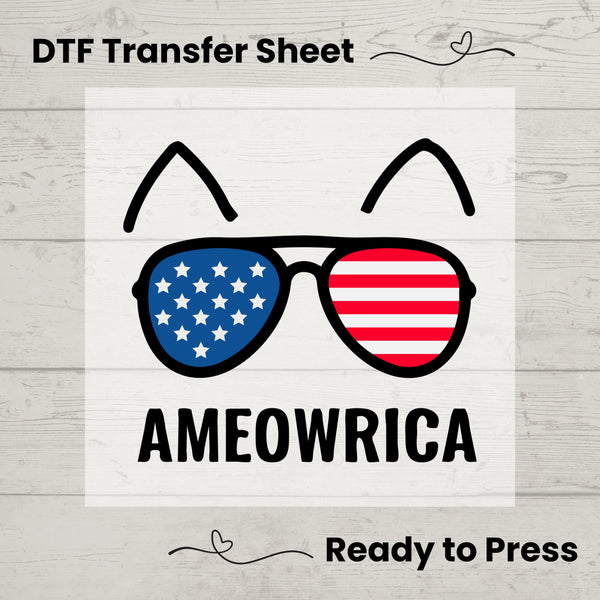 4th of July Ameowrica DTF, Dtf Transfer Sheet, Ready to Press, Custom Dtf, Diy Heat Transfer, T-Shirt Transfer, Craft Decor, Cat Lover