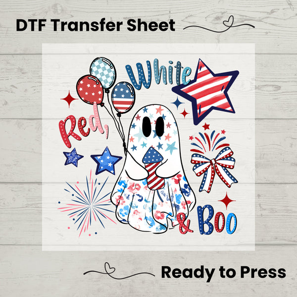 Red, White and Boo DTF, Dtf Transfer Sheet, Ready to Press, Custom Dtf, Diy Heat Transfer, T-Shirt Transfer, Craft Decor, 4th of July Shirt