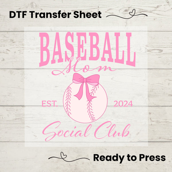 Coquette Baseball Mom Social Club DTF, Dtf Transfer Sheet, Ready to Press, Custom Dtf, Diy Heat Shirt Transfer, Coquette Aesthetic Shirt