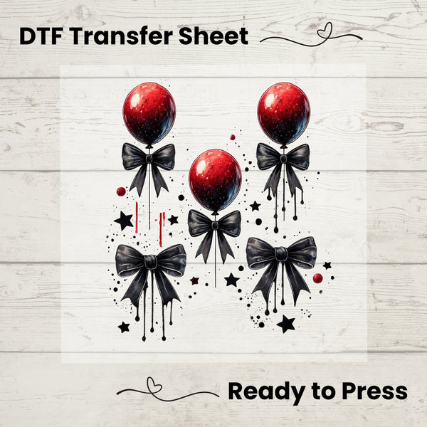 Coquette Horror Balloons and Bows DTF, Dtf Transfer Sheet, Ready to Press, Custom Dtf, Diy Heat Transfer, Coquette Aesthetic  Shirt