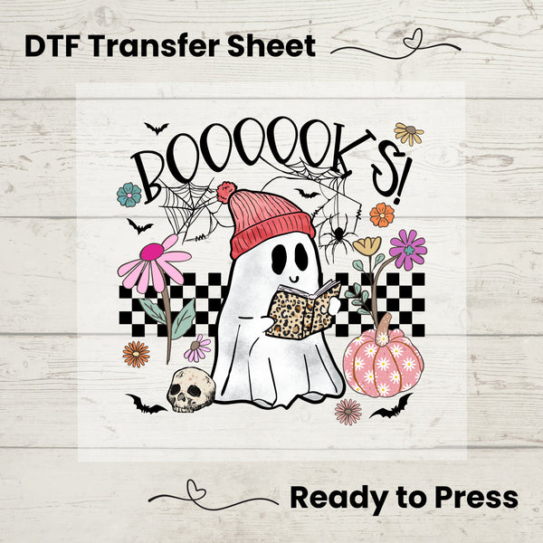 Ghost Boooooks DTF, Dtf Transfer Sheet, Ready to Press, Custom Dtf, Diy Heat Transfer, Fall Season Vibes, Autumn TShirt, Booklover Gift