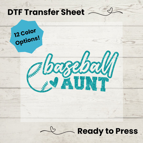 Baseball Aunt DTF, Dtf Transfer Sheet, Ready to Press, Custom Dtf, Diy Heat Transfer, T-Shirt Transfer, Baseball Auntie Shirt