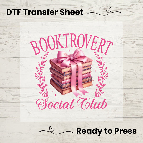 Booktrovert Social Club DTF, Dtf Transfer Sheet, Ready to Press, Custom Dtf, Diy Heat Transfer, Coquette Aesthetic  Shirt