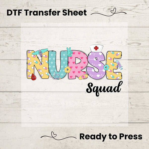 Nurse Squad DTF, Dtf Transfer Sheet, Ready to Press, Custom Dtf, Diy Heat Transfer, T-Shirt Transfer, Nurse Shirt, Matching Group Shirts