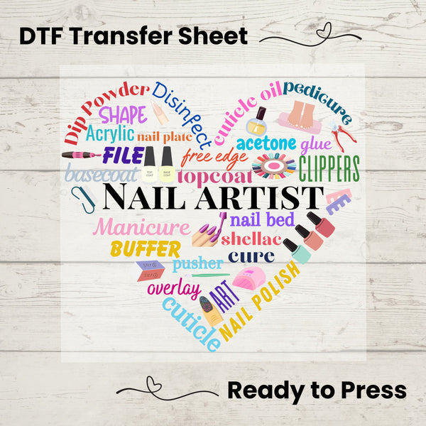 Nail Artist DTF, Dtf Transfer Sheet, Ready to Press, Custom Dtf, Diy Heat Transfer, T-Shirt Transfer, Nail Tech Shirt