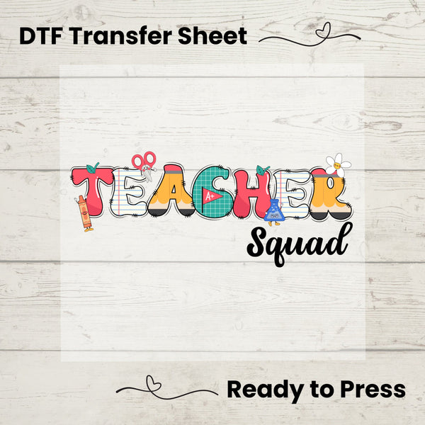 Teacher Squad DTF, Dtf Transfer Sheet, Ready to Press, Custom Dtf, Diy Heat Transfer, T-Shirt Transfer, Teacher Shirt, Matching Group Shirts
