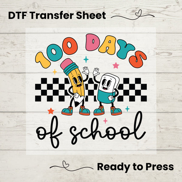 100 Days of School DTF, Dtf Transfer Sheet, Ready to Press, Custom Dtf, Diy Heat Transfer, T-Shirt Transfer, Teacher Shirt, DIY Craft