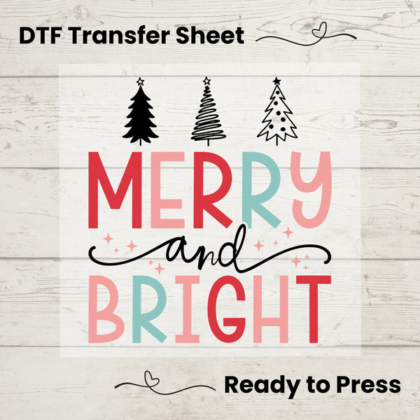 Merry and Bright DTF, Dtf Transfer Sheet, Ready to Press, Custom Dtf, Diy Heat Transfer, Merry Christmas Vibes, Cute Holiday Crafts