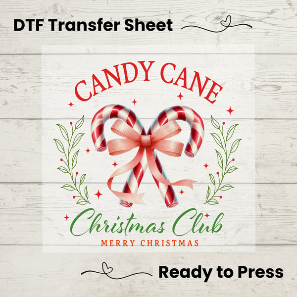 Candy Cane Christmas Club DTF, Dtf Transfer Sheet, Ready to Press, Custom Dtf, Diy Heat Transfer, Coquette Aesthetic, Holiday Sweater