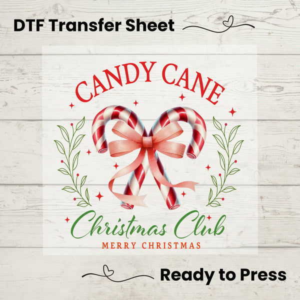 Candy Cane Christmas Club DTF, Dtf Transfer Sheet, Ready to Press, Custom Dtf, Diy Heat Transfer, Coquette Aesthetic, Holiday Sweater