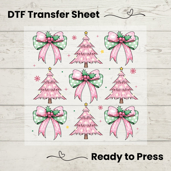 Pink Christmas Coquette Trees DTF, Dtf Transfer Sheet, Ready to Press, Custom Dtf, Diy Heat Transfer, Coquette Aesthetic, Holiday Sweater