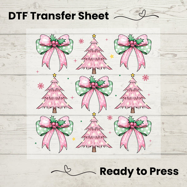 Pink Christmas Coquette Trees DTF, Dtf Transfer Sheet, Ready to Press, Custom Dtf, Diy Heat Transfer, Coquette Aesthetic, Holiday Sweater