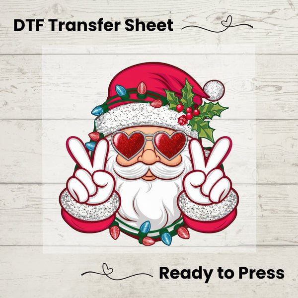 Cool Sant Claus DTF, Dtf Transfer Sheet, Ready to Press, Custom Dtf, Diy Heat Transfer, Holiday Sweater, Peace Sign Santa, Christmas Gift