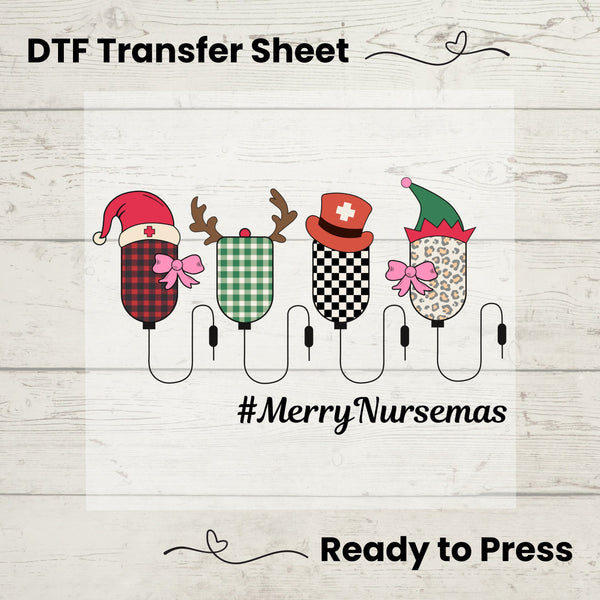 Merry Nursemas DTF, Dtf Transfer Sheet, Ready to Press, Custom Dtf, Diy Heat Transfer, Nurse Christmas Tee, Nurse Gift, Nurse Appreciation